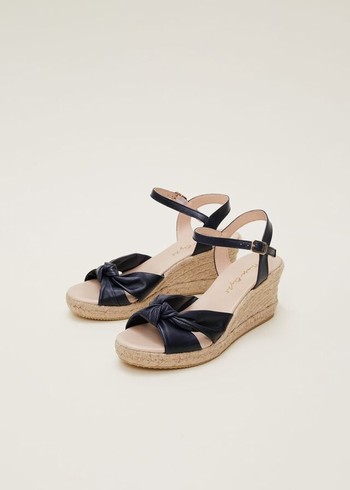 Phase Eight Leather Knot Front Espadrilles Flats Navy Canada | MUEKTI-047